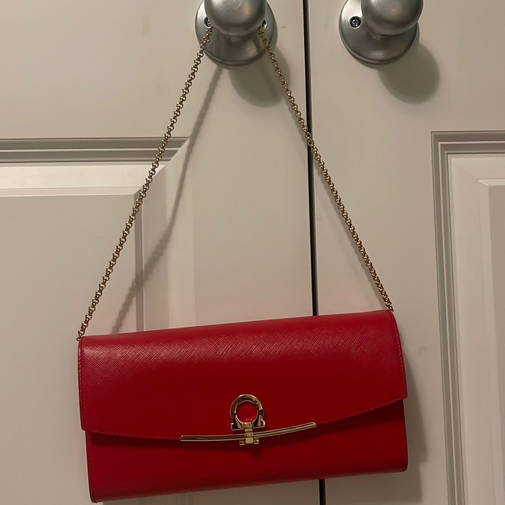 Ferragamo Red Gancini Leather Clutch